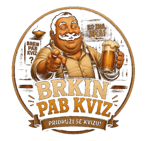 Brkin Pab Kviz — brkati kafedžija sa kriglom piva pokazuje na tebe